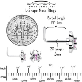 20G 7mm Pink CZ Gem Sleek Spider L Shape Nose Ring