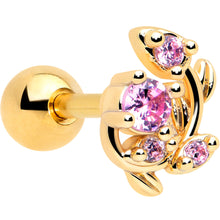 16G 1/4 Pink Gem Gold Tone Twining Vine Cartilage Tragus Earring