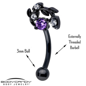 16G 5/16 Purple Gem Black Twining Vine Curved Eyebrow Ring
