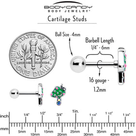 16G 1/4 Aurora Gem Fanciful Green Mushroom Cartilage Tragus Earring