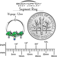 16G 3/8 Aurora Gem Fanciful Green Mushroom Trio Hinged Segment Ring