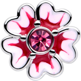 20G 5/16 Pink CZ Gem Dainty Pink Flower L Shape Nose Ring