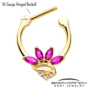 16G 5/16 Red CZ Gem Gold Tone Swirl Fan Cartilage Clicker