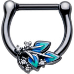 16G 5/16 Clear CZ Gem Black Lush Leaves Cartilage Clicker