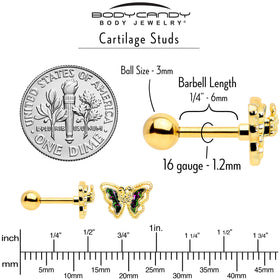 16G 1/4 Vitrail Gem Gold Tone Classic Butterfly Cartilage Earring