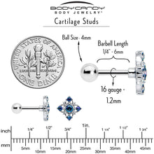 16G 1/4 Vitrail CZ Gem Beauty Cross Cartilage Tragus Earring