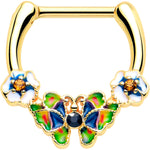 16G 5/16 Blue Gem Gold Tone Butterfly Colors Cartilage Clicker