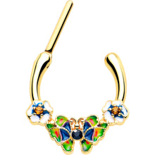 16G 5/16 Blue Gem Gold Tone Butterfly Colors Cartilage Clicker