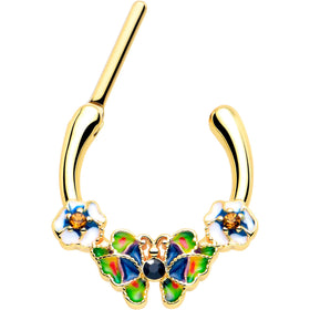 16G 5/16 Blue Gem Gold Tone Butterfly Colors Cartilage Clicker