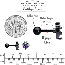 16G 1/4 Purple CZ Gem Black Rhombus Riot Cartilage Tragus Earring