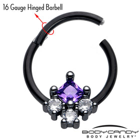 16G 3/8 Purple CZ Gem Black Rhombus Riot Hinged Segment Ring