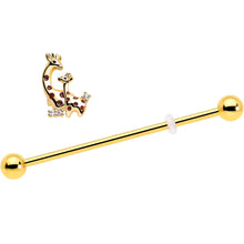 14G Clear CZ Gem Gold Tone Mom Baby Giraffe Industrial Barbell 38mm