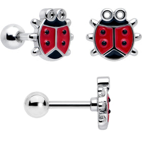 16G 1/4 Ladybug Hippie Flower Cartilage Tragus Earring Set of 3