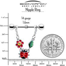 14G 9/16 Ladybug Hippie Flower Chain Dangle Nipple Ring Set