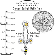 Yellow Clear CZ Gem Flower Bee Dangle Double Mount Belly Ring