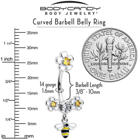 Yellow Clear CZ Gem Flower Bee Dangle Double Mount Belly Ring