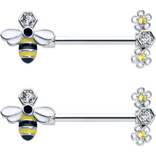 14G 9/16 Yellow Clear CZ Gem Flower Bee Barbell Nipple Ring Set