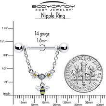 14G 9/16 Yellow CZ Gem Flower Bee Chain Dangle Nipple Ring Set