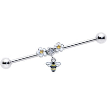 14G Yellow CZ Gem Flower Bee Dangle Industrial Barbell 38mm