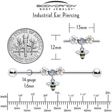 14G Yellow CZ Gem Flower Bee Dangle Industrial Barbell 38mm
