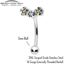 16G 5/16 Yellow CZ Gem Flower Honeycomb Curved Eyebrow Ring