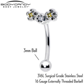 16G 5/16 Yellow CZ Gem Flower Honeycomb Curved Eyebrow Ring