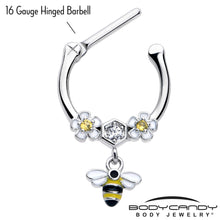 16G 5/16 Yellow CZ Gem Flower Bee Dangle Cartilage Clicker