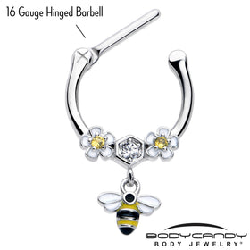 16G 5/16 Yellow CZ Gem Flower Bee Dangle Cartilage Clicker