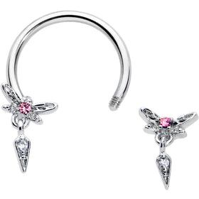 16G 3/8 Pink Gem Swank Dragonfly Dangle Horseshoe Circular Barbell