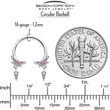 16G 3/8 Pink Gem Swank Dragonfly Dangle Horseshoe Circular Barbell