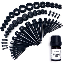 14G to 1/2 Black Acrylic 54 Piece Ear Stretching Kit with Jojoba Oil