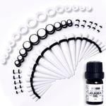 14G to 1/2 White Acrylic 54 Piece Ear Stretching Kit with Jojoba Oil