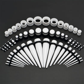 14G to 1/2 White Acrylic 54 Piece Ear Stretching Kit with Jojoba Oil