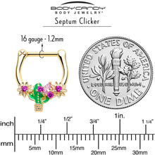 16G 5/16 Pink CZ Gem Gold Tone Floral Cactus Cartilage Clicker