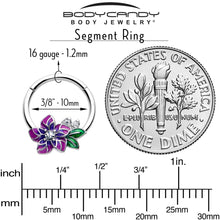 16G 3/8 Clear CZ Gem Flower Purple Hinged Segment Ring