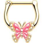 16G 5/16 Gold Tone Butterfly Pink Splash Cartilage Clicker