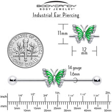14G Clear CZ Gem Butterfly Green Industrial Barbell 38mm