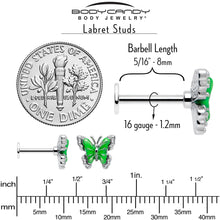 16G 5/16 Butterfly Green Splash Labret Monroe Tragus