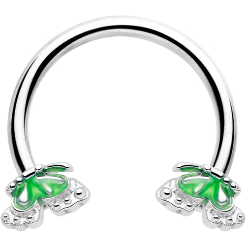 16G 3/8 Butterfly Green Splash Horseshoe Circular Barbell