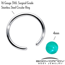 16G 3/8 Simple Opaque Teal Green Ball BCR Captive Bead Ring