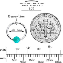 16G 3/8 Simple Opaque Teal Green Ball BCR Captive Bead Ring