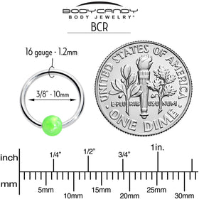 16G 3/8 Simple Opaque Bright Green Ball BCR Captive Bead Ring