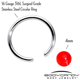 16G 3/8 Simple Opaque Bright Red Ball BCR Captive Bead Ring