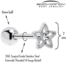 Clear Gem Star Texture Barbell Tongue Ring
