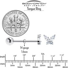 Clear CZ Gem Open Wing Butterfly Barbell Tongue Ring