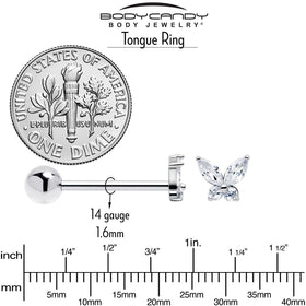 Clear CZ Gem Open Wing Butterfly Barbell Tongue Ring