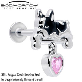 16G 5/16 Pink Gem Sleepy French Bulldog Dangle Labret Monroe Tragus