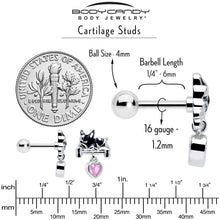 16G 1/4 Pink CZ Gem Sleepy French Bulldog Dangle Cartilage Earring
