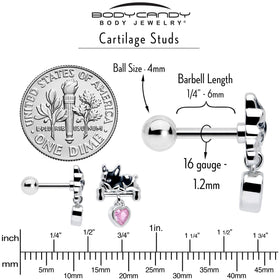 16G 1/4 Pink CZ Gem Sleepy French Bulldog Dangle Cartilage Earring