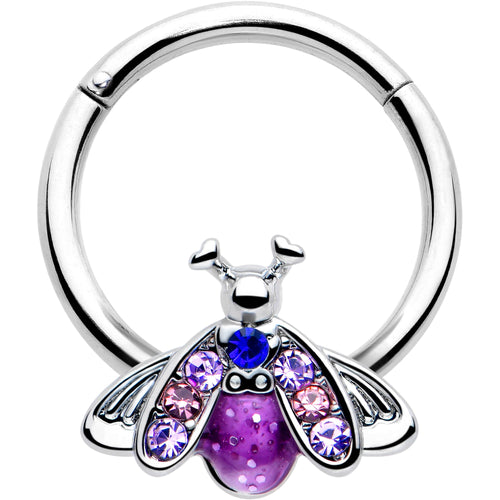 16G 3/8 Pink Blue Gem Beautiful Insect Hinged Segment Ring